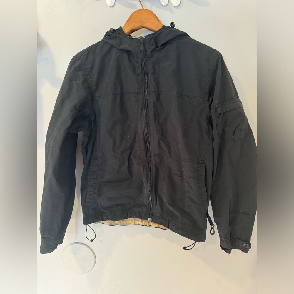 Columbia Hooded Jacket Women's‎ S Black  Windbreaker Cotton Nylon Vintage Crop i